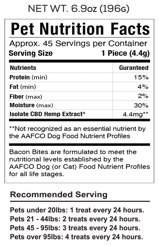 CBD Pet Treat 16oz 200mg - Soft Chew - Bacon Bites
