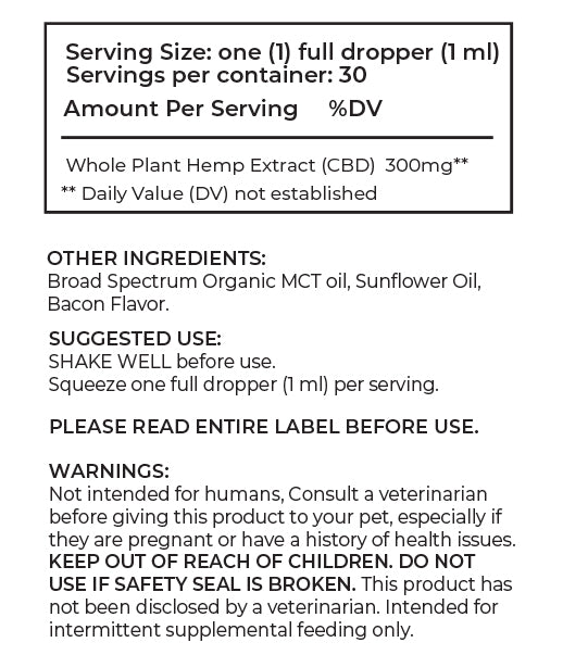 CBD Pet Tincture 30ml 300mg - Bacon for Dogs