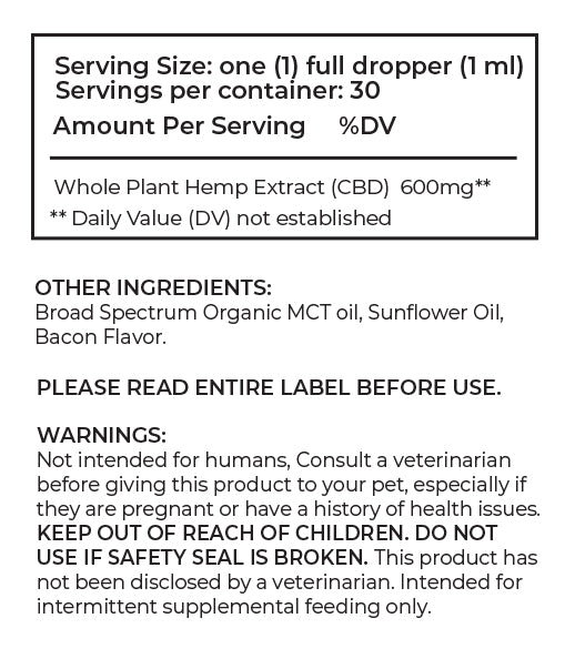 CBD Pet Tincture 30ml 600mg - Bacon for Dogs