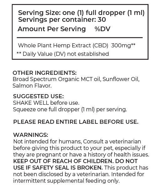 CBD Pet Tincture 30ml 300mg - Salmon for Cats