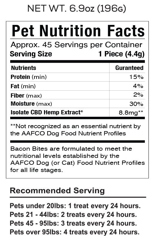 CBD Pet Treat 16oz 400mg - Soft Chew - Bacon Bites