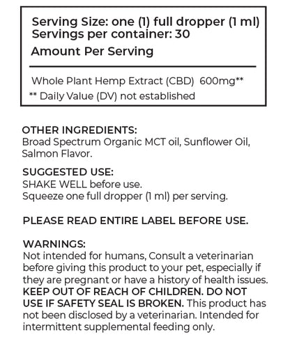 CBD Pet Tincture 30ml 600mg - Salmon for Cats